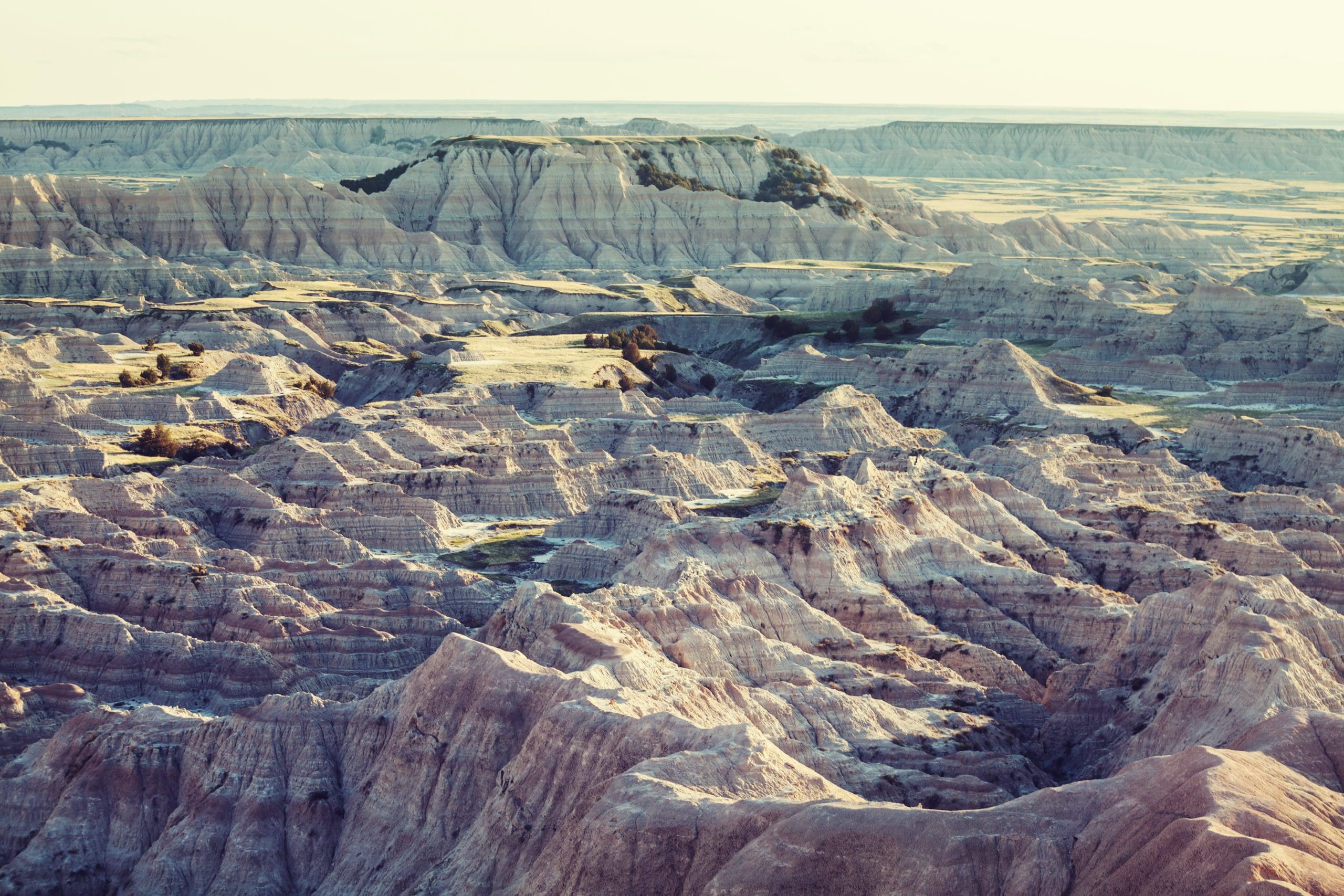 Wide shot of the Badlands located in South Dakota